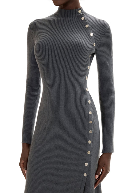 Jersey Button Long Sleeve Midi Dress