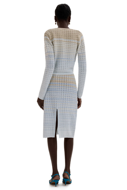 Knit Lurex Long Sleeve Coat & Sleeveless Midi Skirt Set