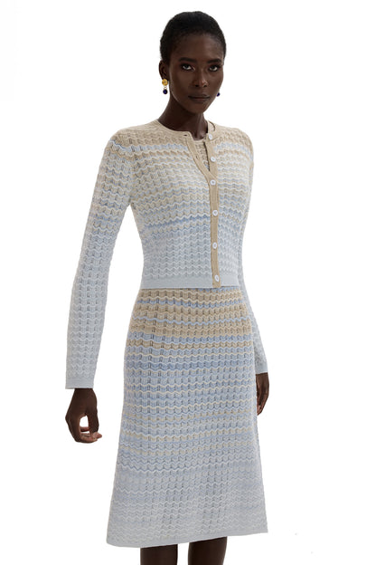 Knit Lurex Long Sleeve Coat & Sleeveless Midi Skirt Set