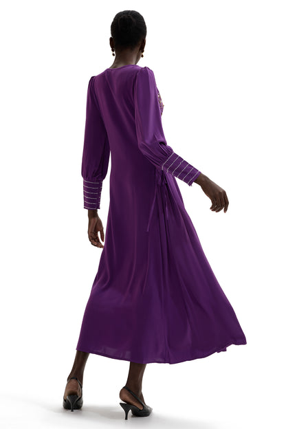 Rhinestone Lantern Sleeve Midi Dress