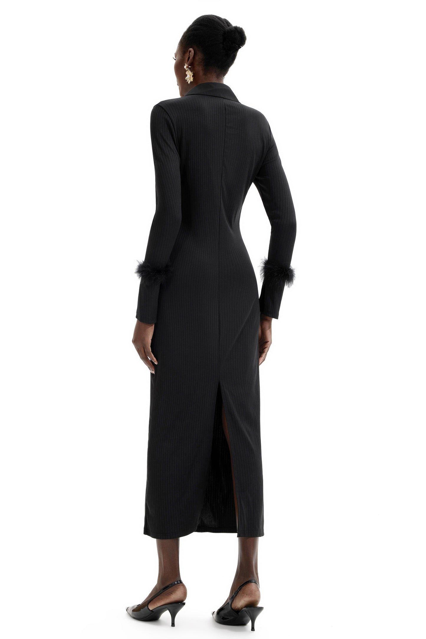 Jersey Feather Long Sleeve Midi Dress