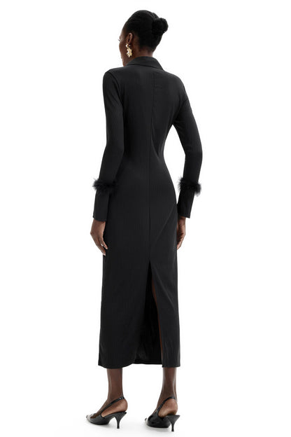 Jersey Feather Long Sleeve Midi Dress
