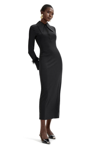 Jersey Feather Long Sleeve Midi Dress