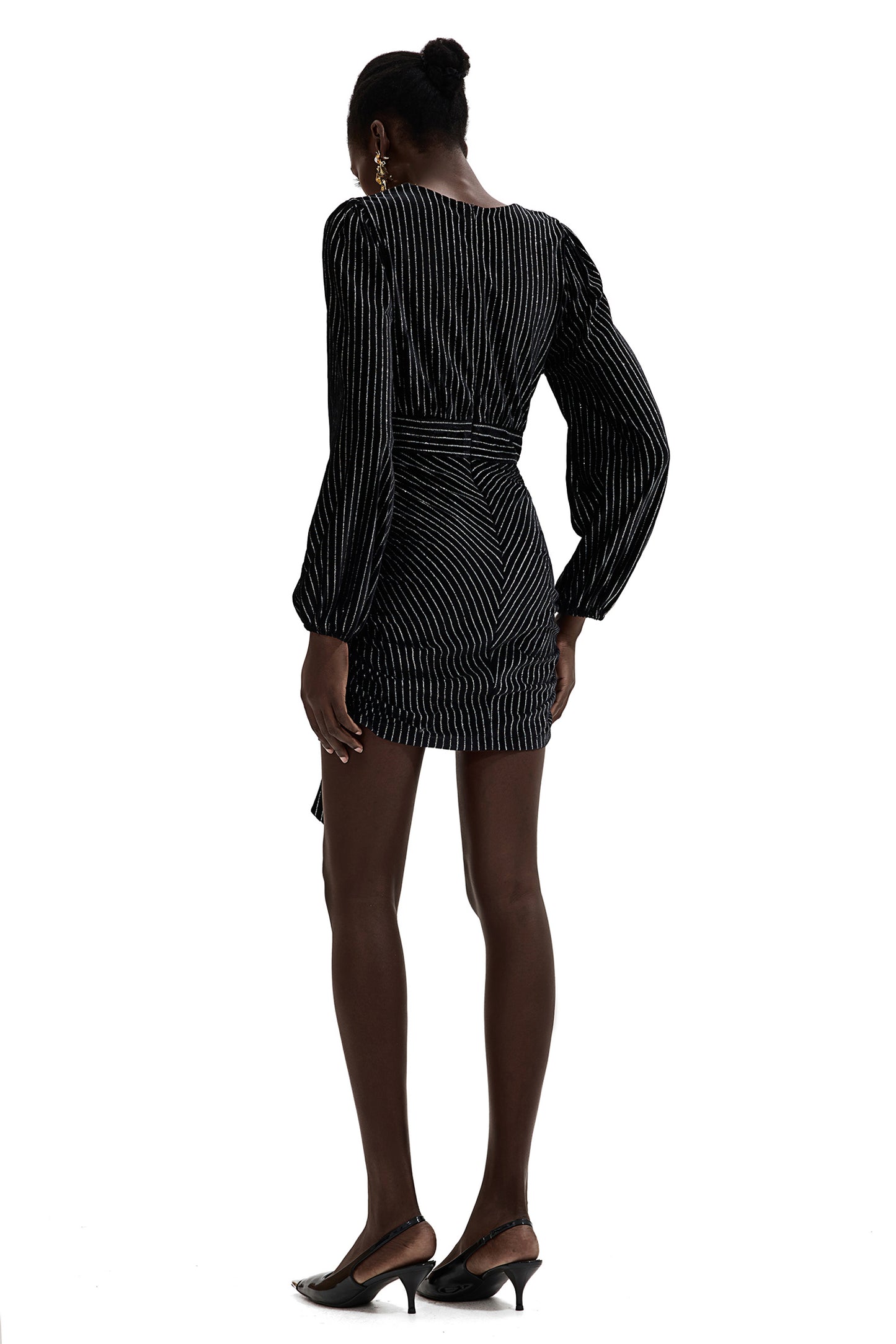 Velvet Silver Foil Stamping V-Neck Mini Dress