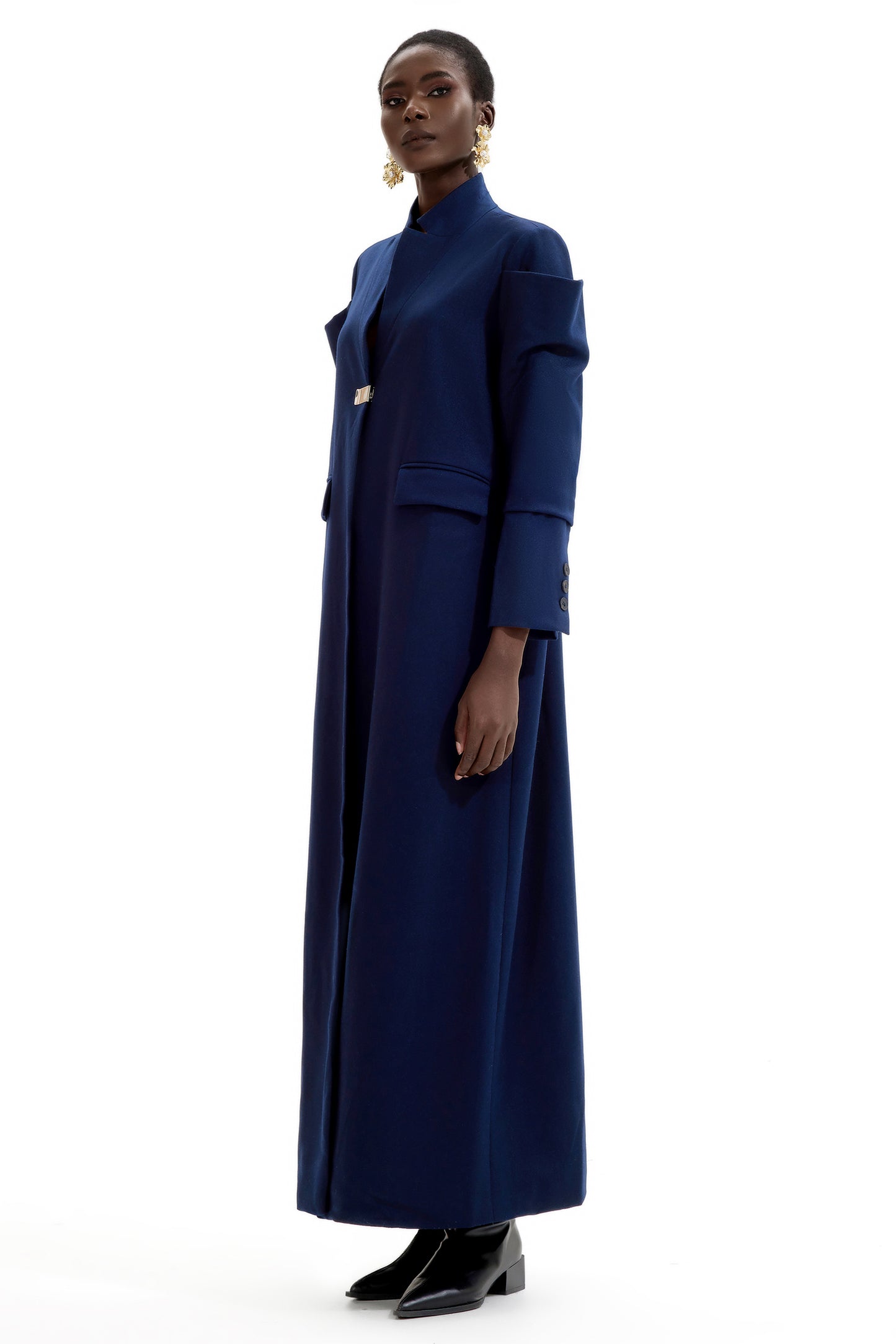 Splicing Stand Collar Midi Coat