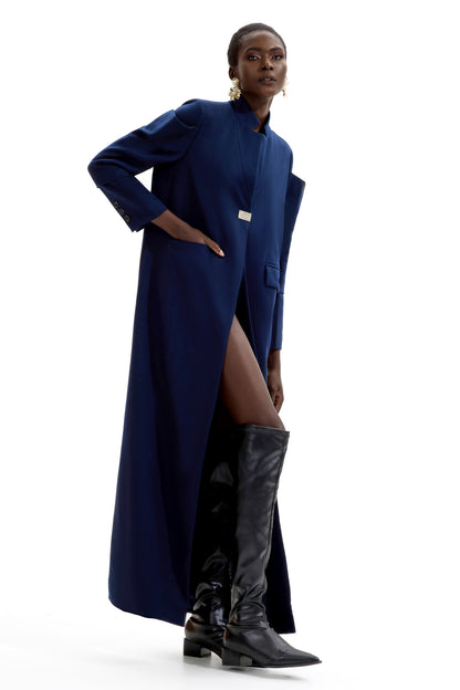 Splicing Stand Collar Midi Coat