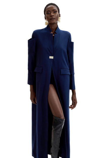 Splicing Stand Collar Midi Coat