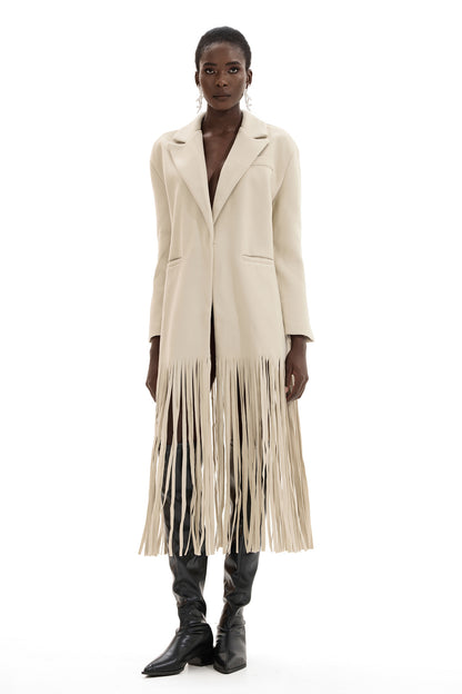 Woolen Flapped Midi Coat With Belt