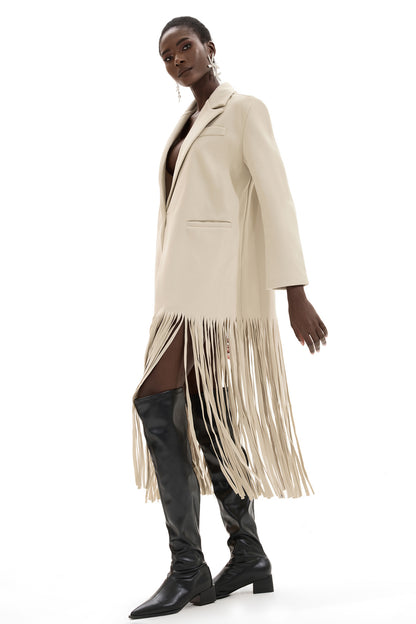 Woolen Flapped Midi Coat With Belt