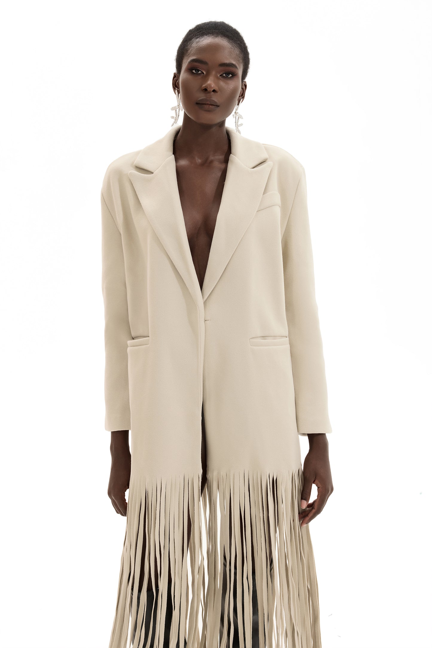 Woolen Flapped Midi Coat With Belt