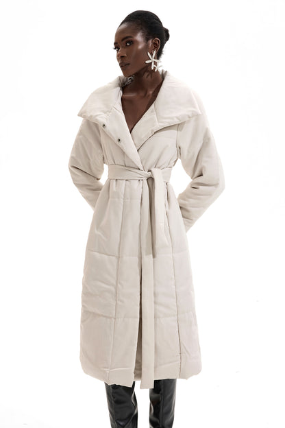 Stand Collar Long Sleeve Solid Quilted Coat