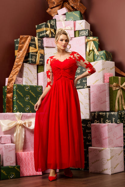 Lace Solid Knotted Midi Dress