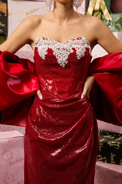 Rhinestone Sequin Sleeveless Maxi Dress With Cape