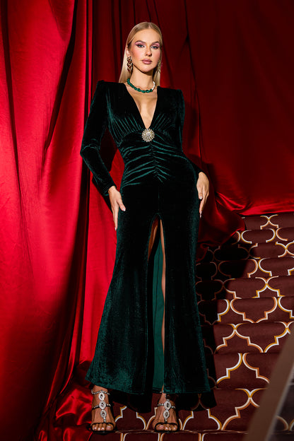 Solid Velvet Tassel V-Neck Maxi Dress