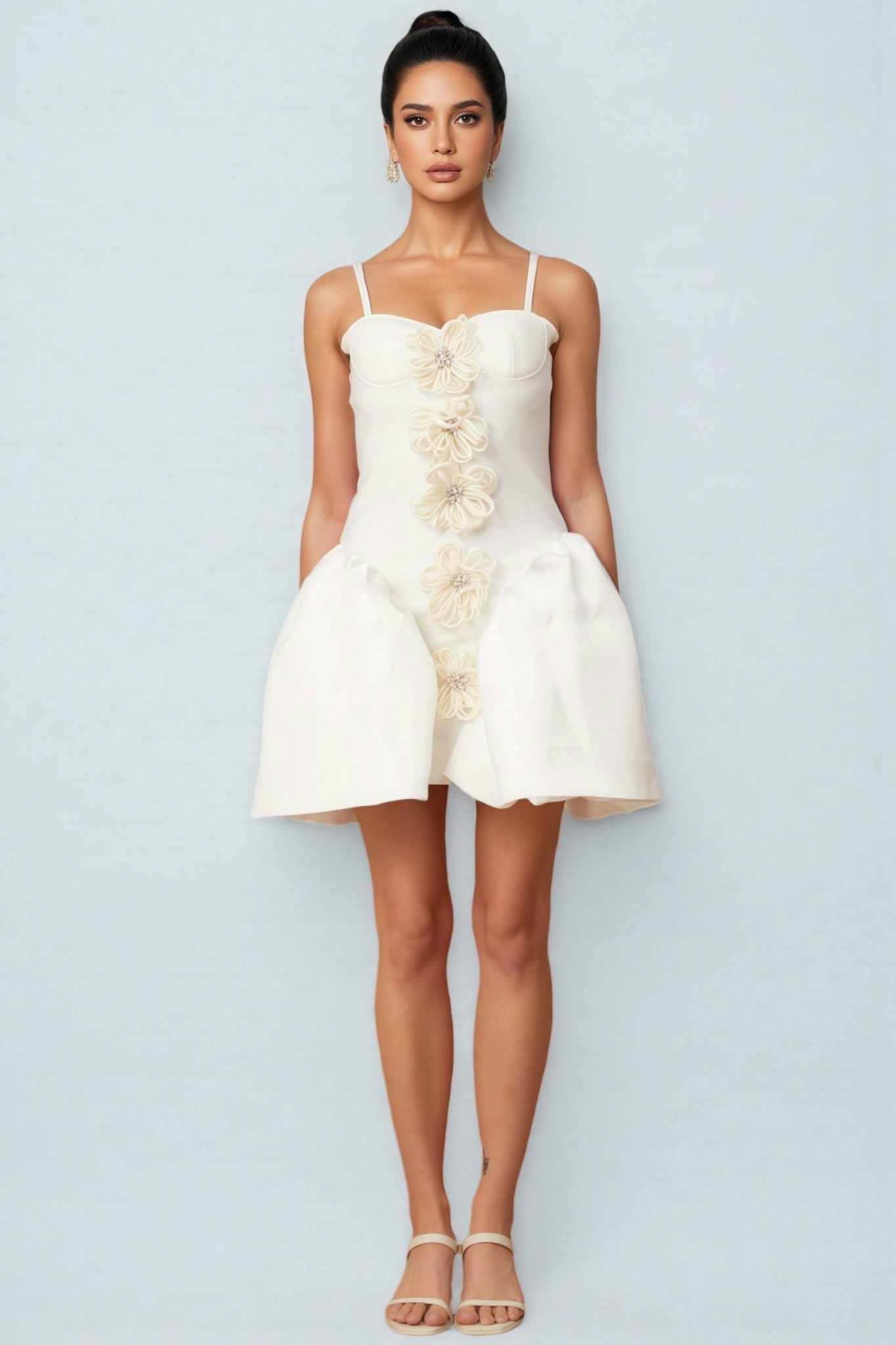 Juyce White 3D Floral Mini Dress