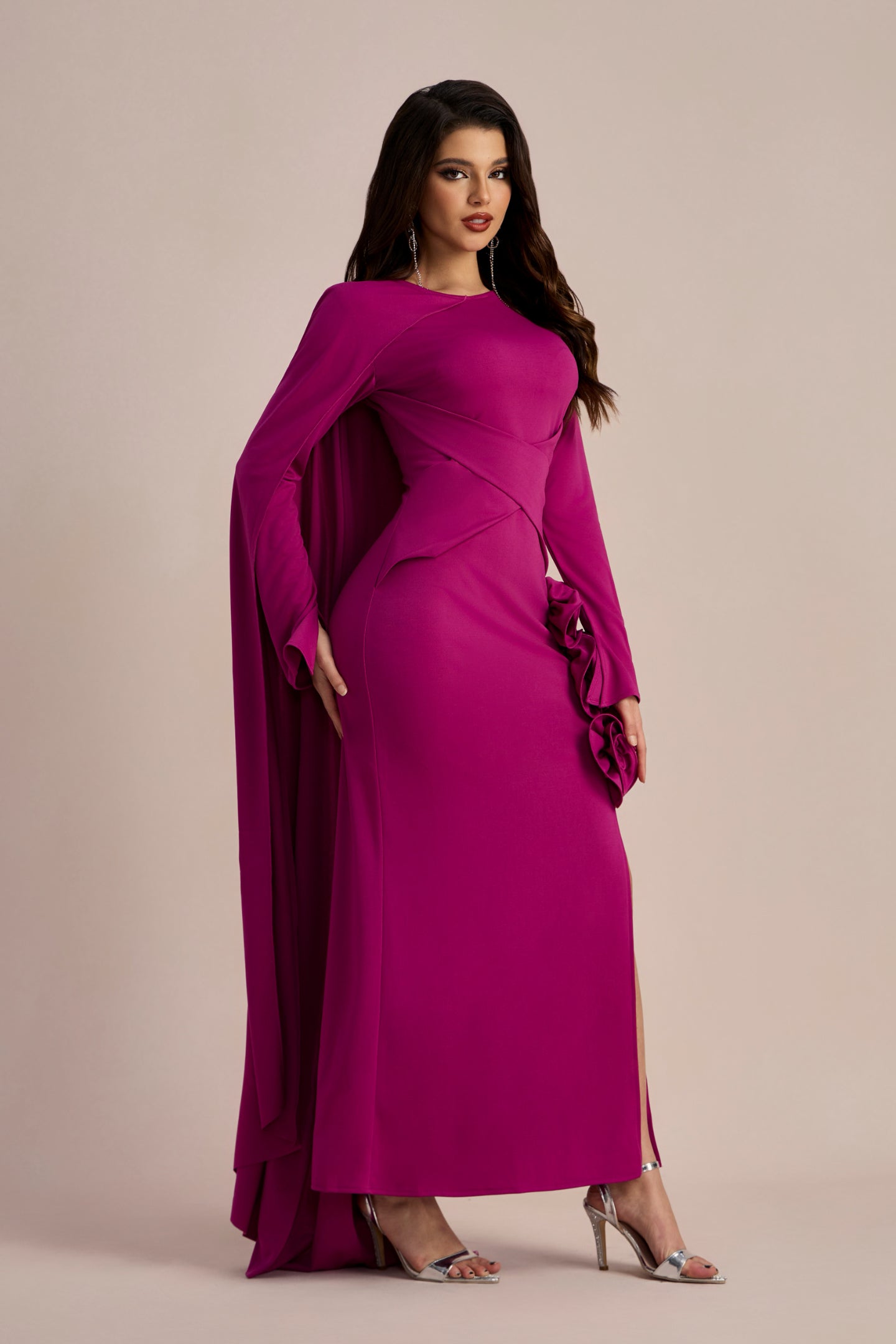 Anastasia Floral Cape Maxi Slit Dress