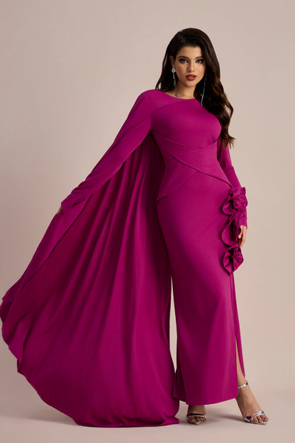 Anastasia Floral Cape Maxi Slit Dress