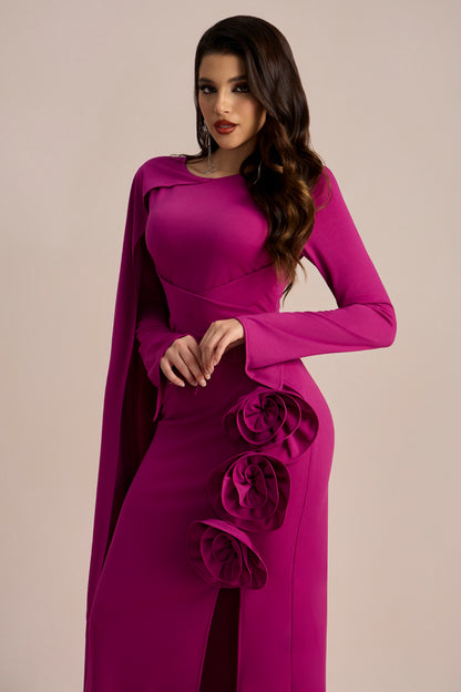 Anastasia Floral Cape Maxi Slit Dress