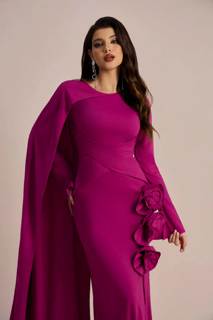 Anastasia Floral Cape Maxi Slit Dress