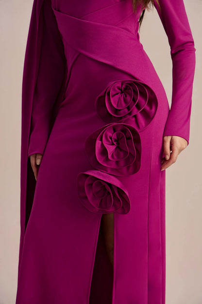 Anastasia Floral Cape Maxi Slit Dress