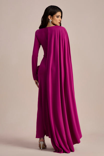 Anastasia Floral Cape Maxi Slit Dress