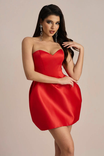Valentina Heart-shaped Strapless Satin Mini Dress