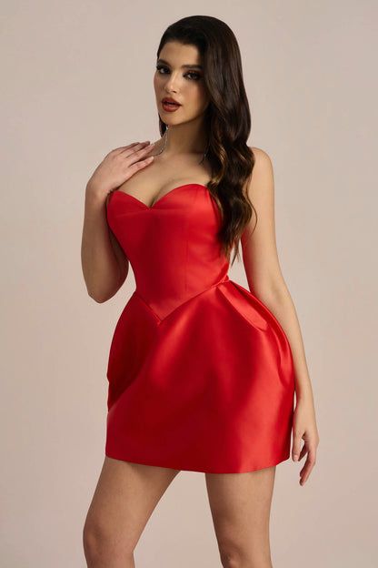 Valentina Heart-shaped Strapless Satin Mini Dress