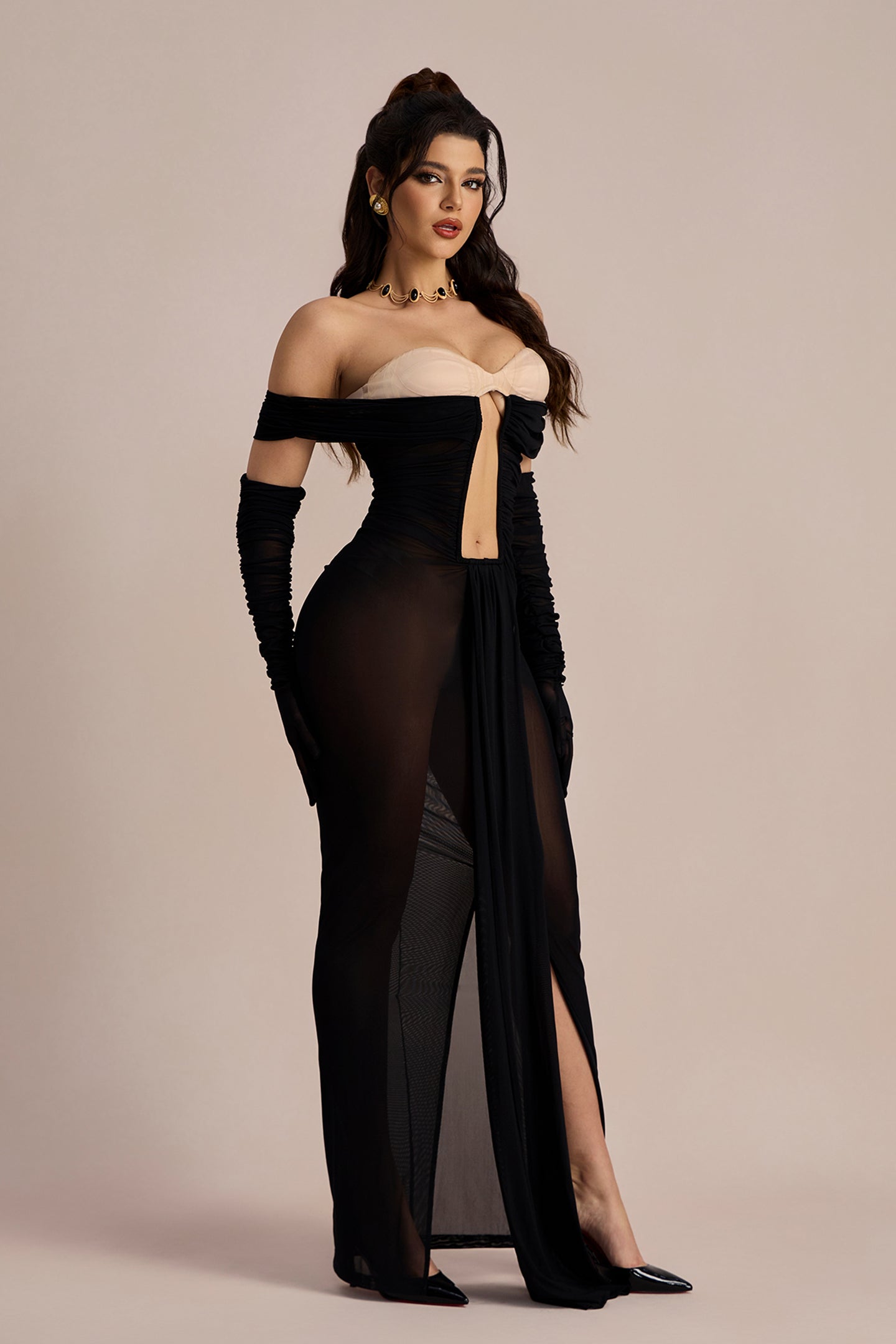 Amanda Off Shoulder Keyhole Maxi Dress
