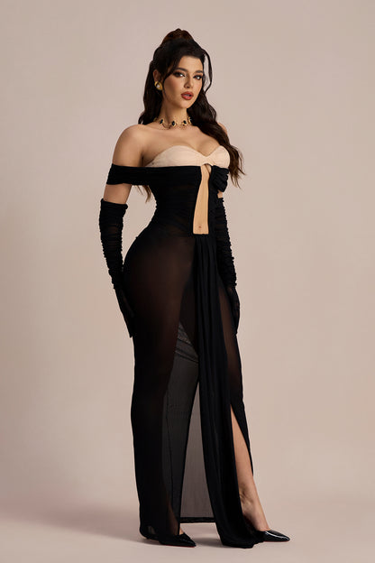 Amanda Off Shoulder Keyhole Maxi Dress