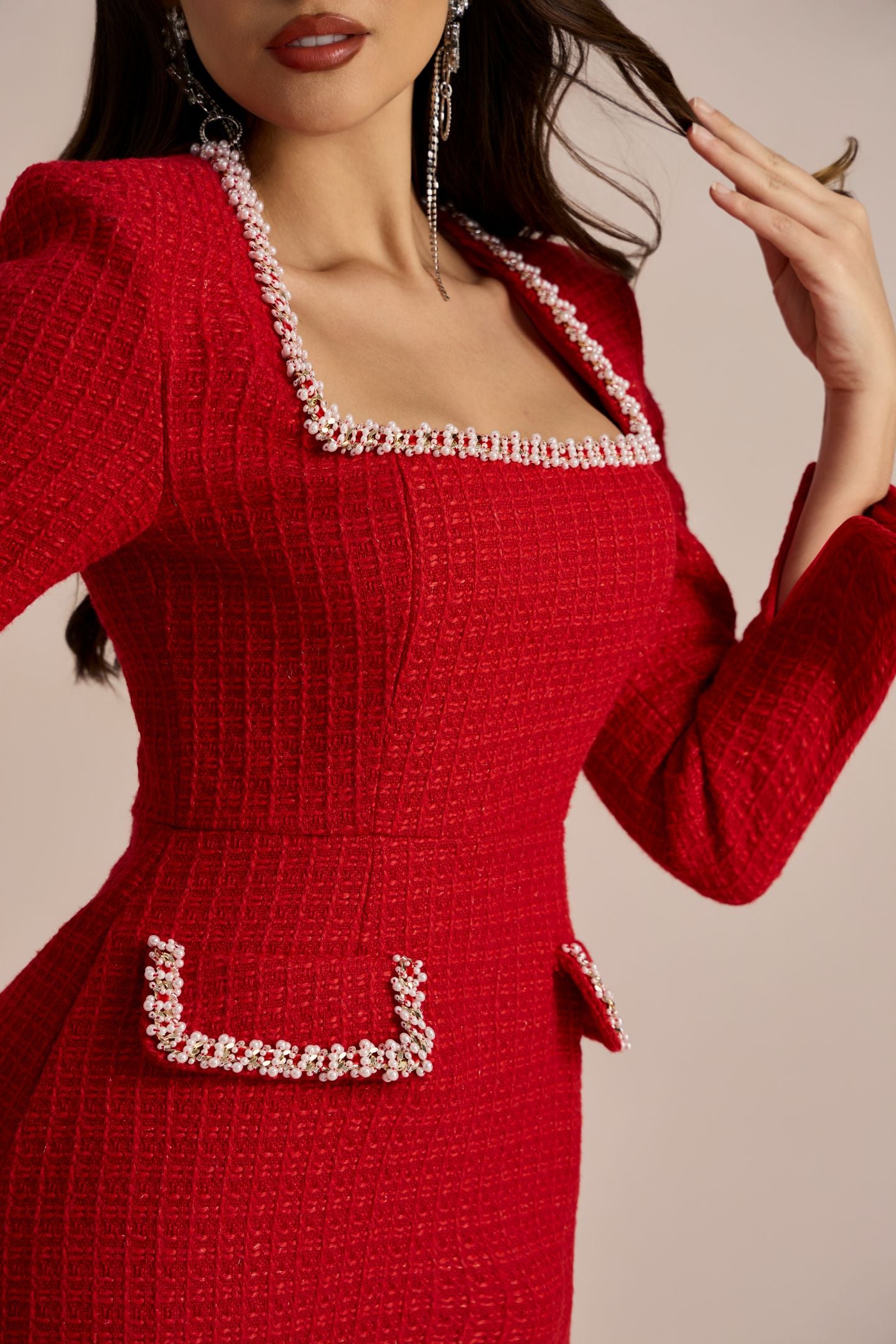 Camilla Square Neck Tweed Mini Dress