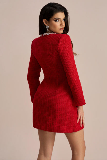 Camilla Square Neck Tweed Mini Dress