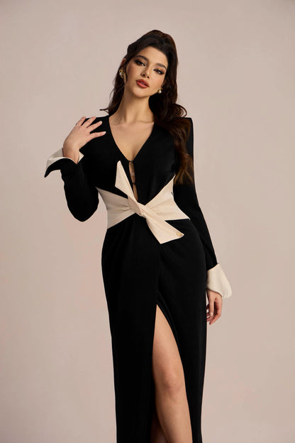 Elizabeth V-neck Bowknot Maxi Dress