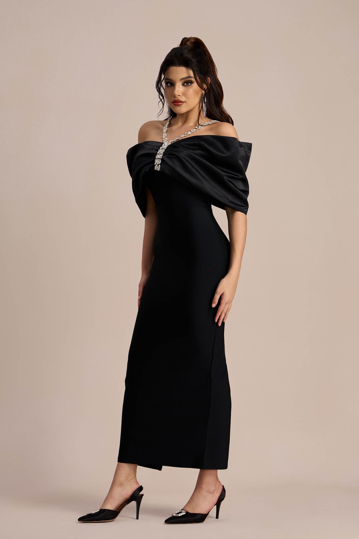 Alva Off Shoulder Diamante Maxi Dress