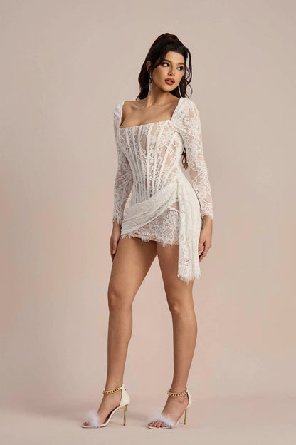 Valentina Long Sleeve Corset Mini Lace Dress
