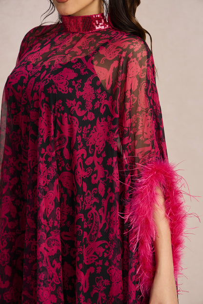 Dana Sequins Feather Printed Maxi Dress