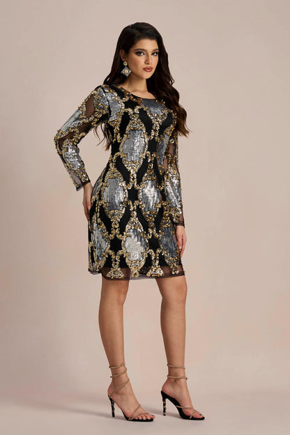 Vivien Sequins Embroidery Sheer Mini Dress