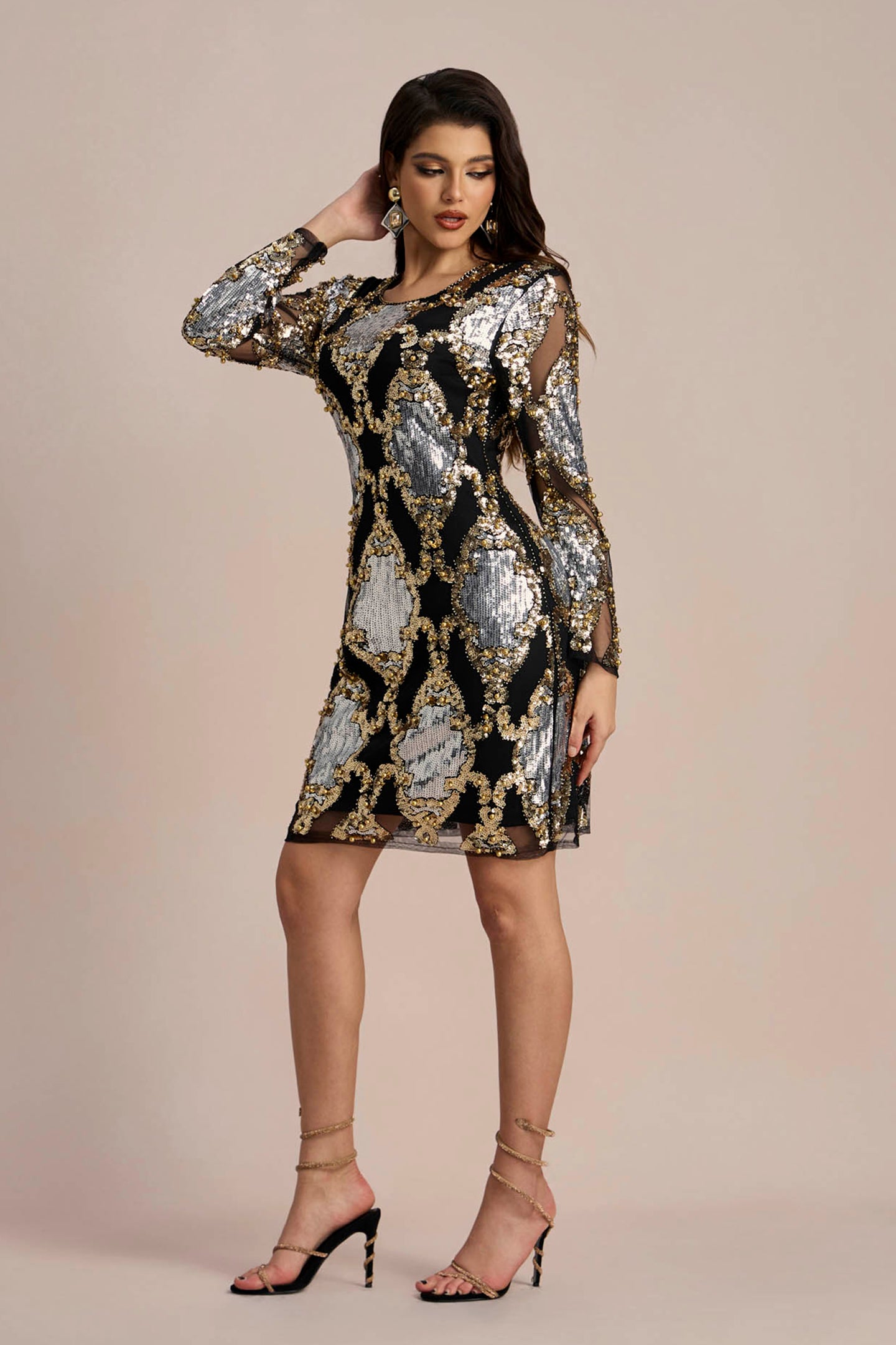 Vivien Sequins Embroidery Sheer Mini Dress