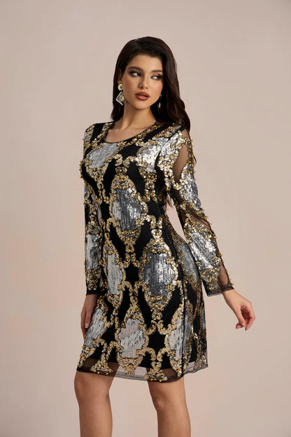 Vivien Sequins Embroidery Sheer Mini Dress