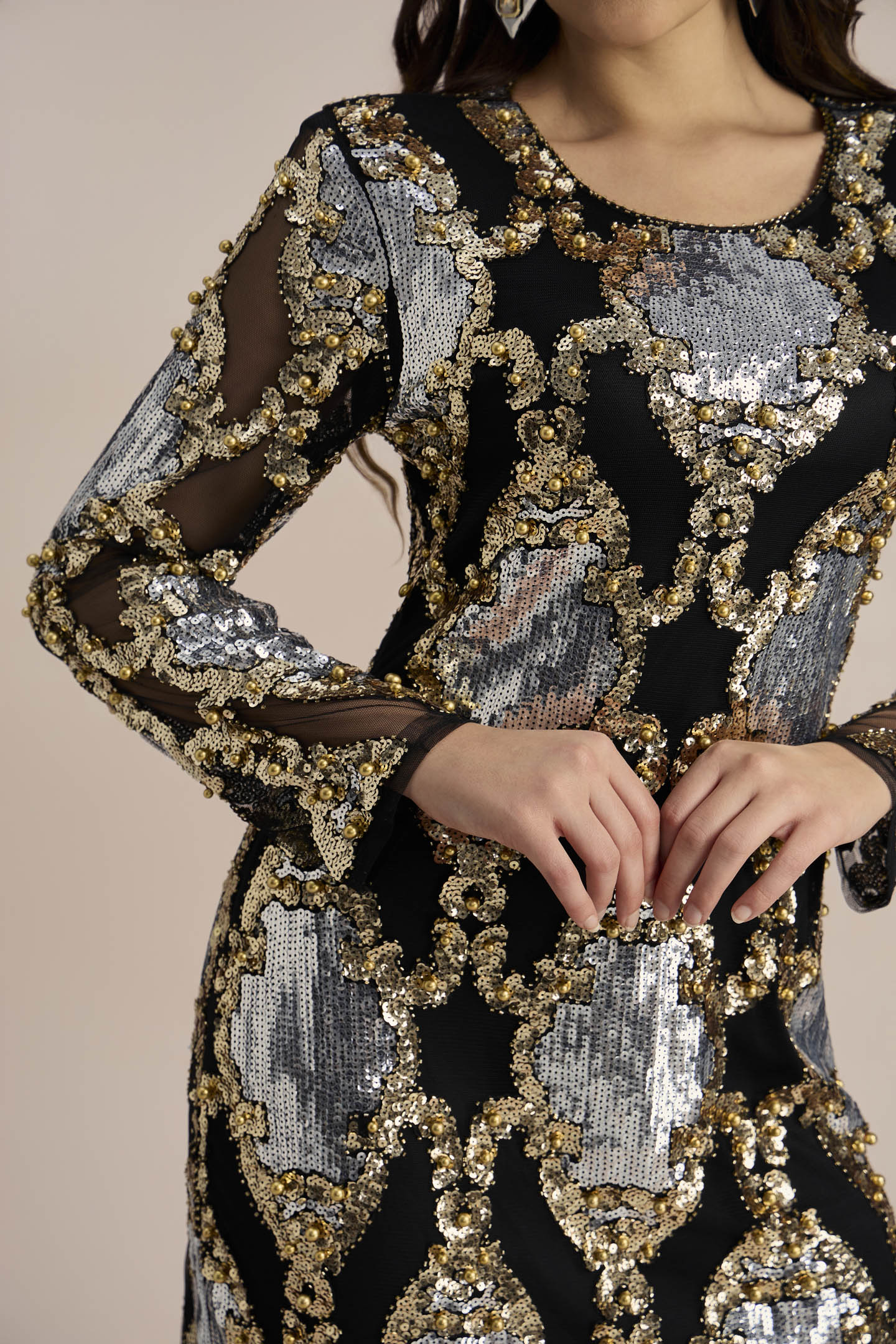 Vivien Sequins Embroidery Sheer Mini Dress