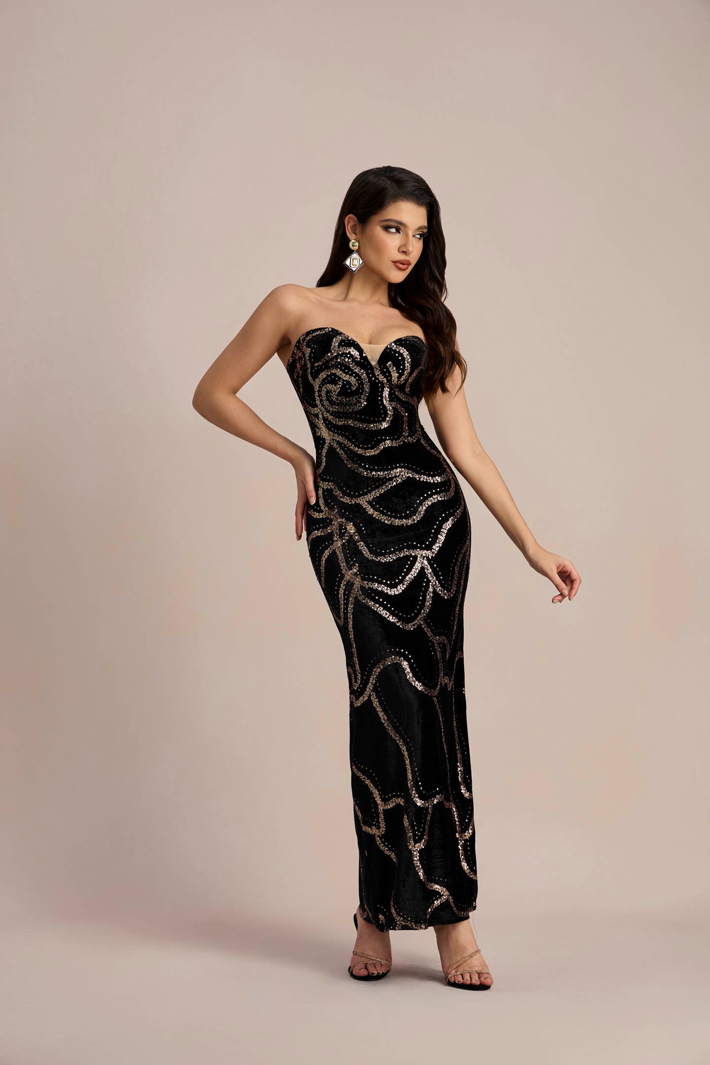 Nydia Sequin Embellished Velvet Maxi Dress