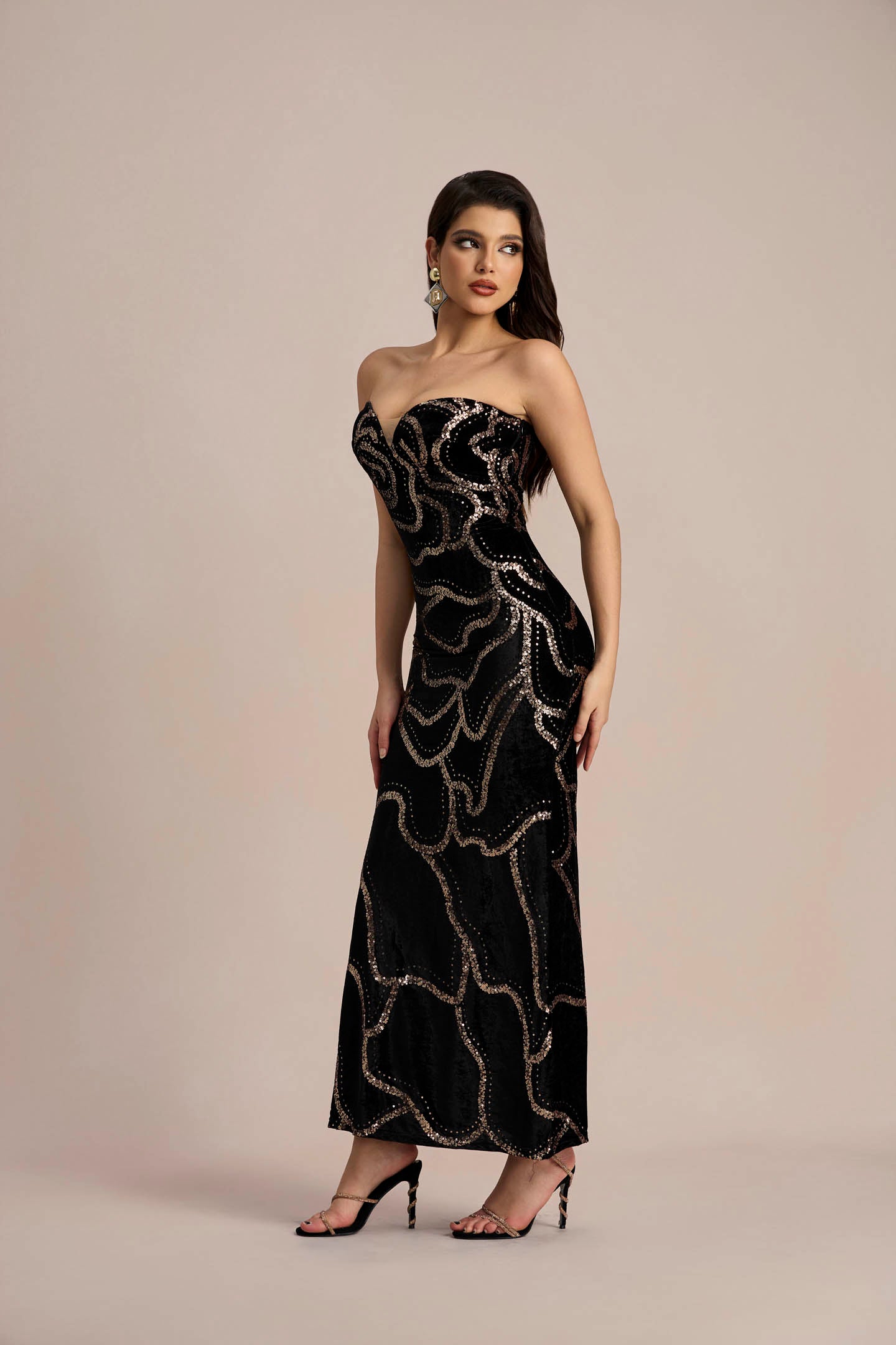 Nydia Sequin Embellished Velvet Maxi Dress