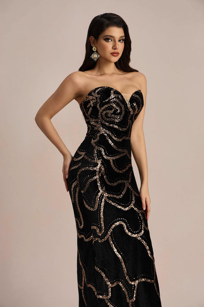 Nydia Sequin Embellished Velvet Maxi Dress