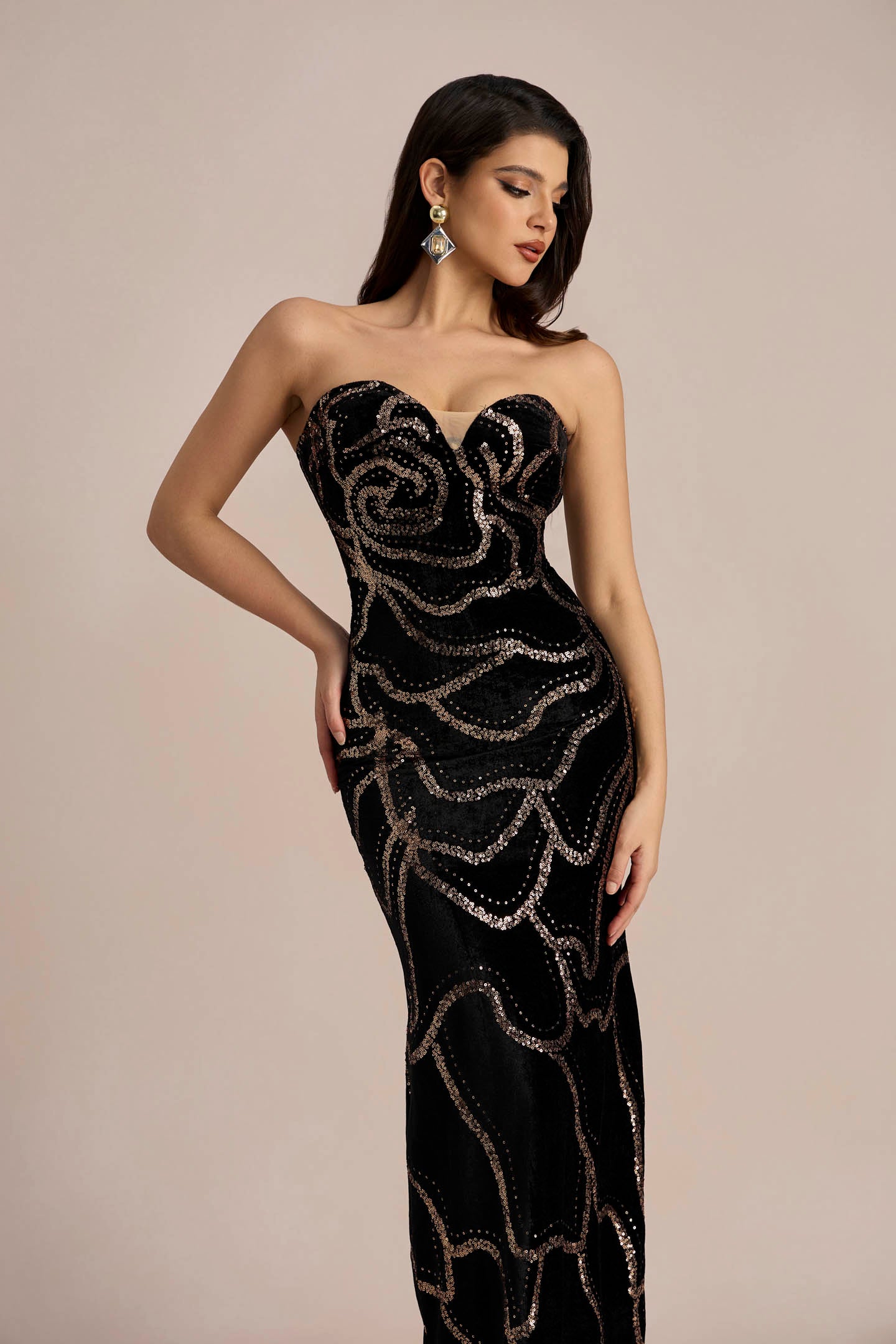 Nydia Sequin Embellished Velvet Maxi Dress