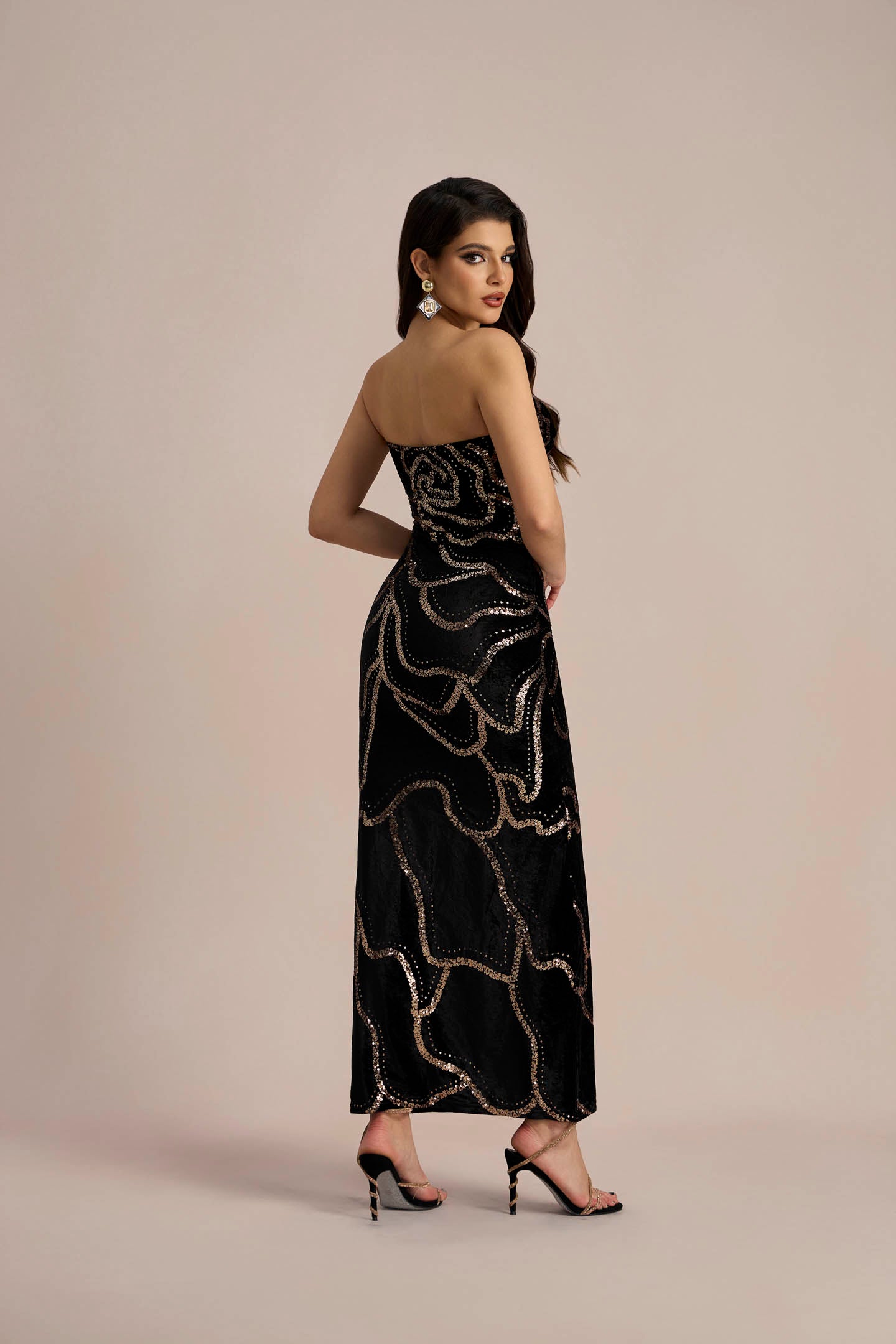 Nydia Sequin Embellished Velvet Maxi Dress