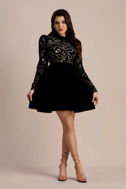 Setlla Long Sleeve Hollow Velvet Mini Dress