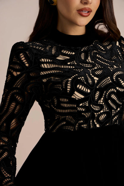 Setlla Long Sleeve Hollow Velvet Mini Dress