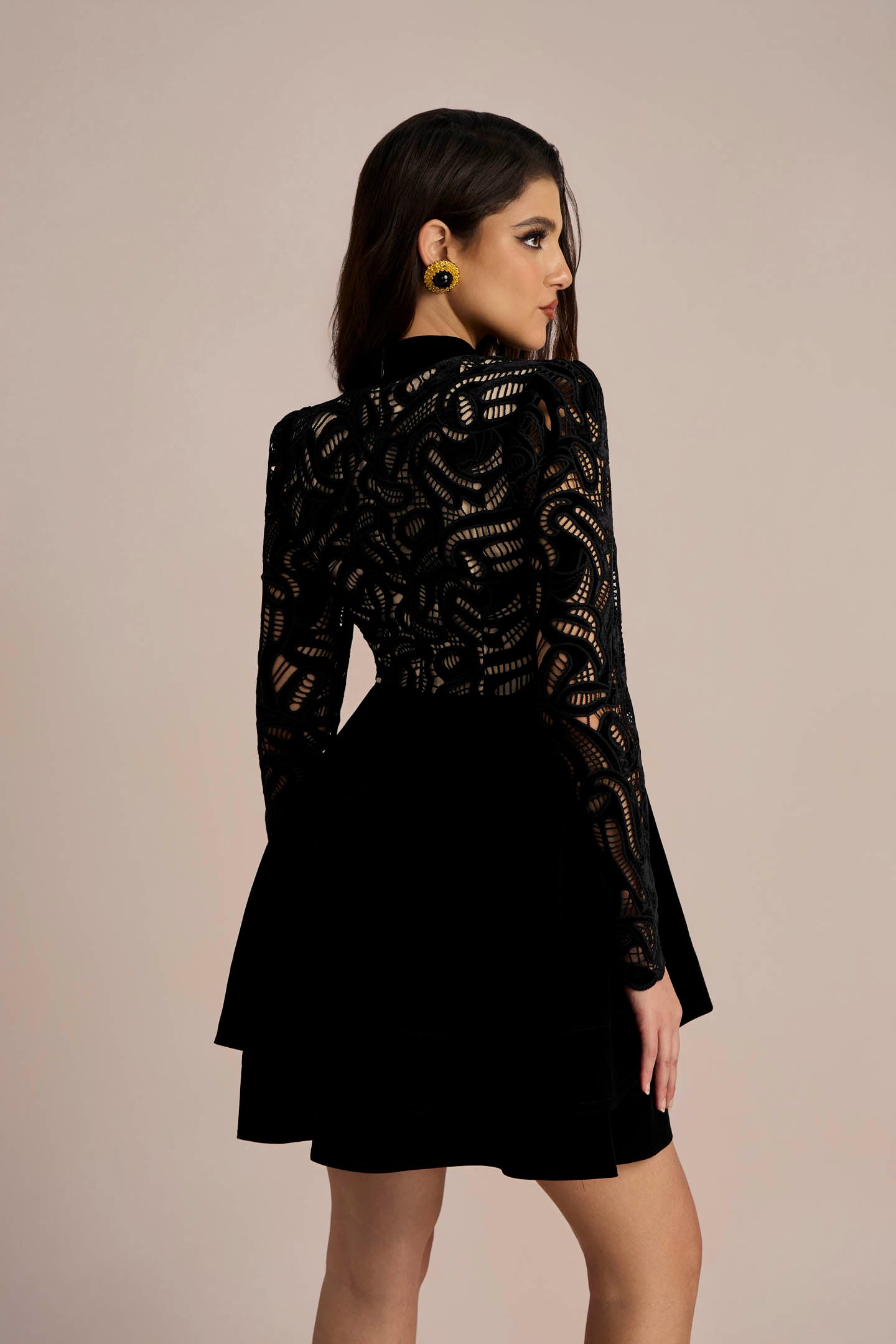 Setlla Long Sleeve Hollow Velvet Mini Dress