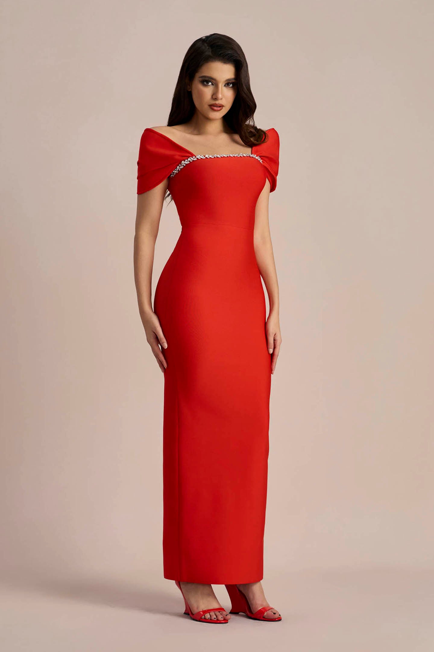 Grace Crystal Embellished Square Neck Maxi Dress