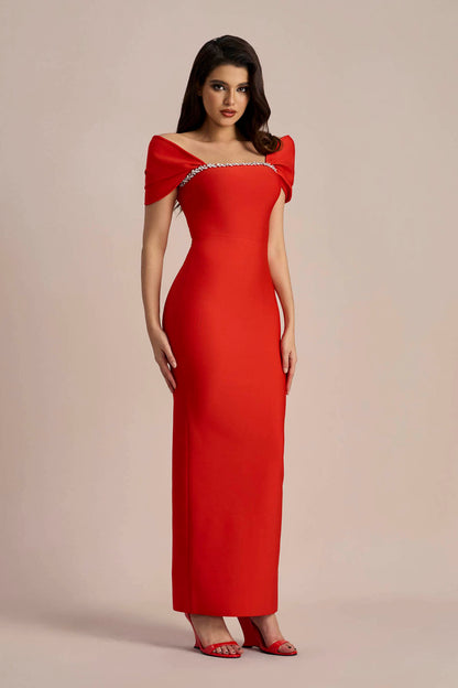 Grace Crystal Embellished Square Neck Maxi Dress