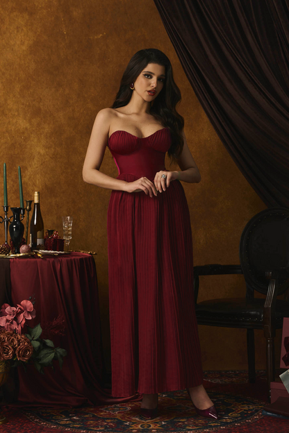 Alice Strappless Pleated Maxi Dress